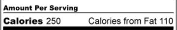 Description: Description: Description: Description: Description: Description: Description: Description: Description: Description: Calorie section of label, showing number of calories per serving and calories from fat.