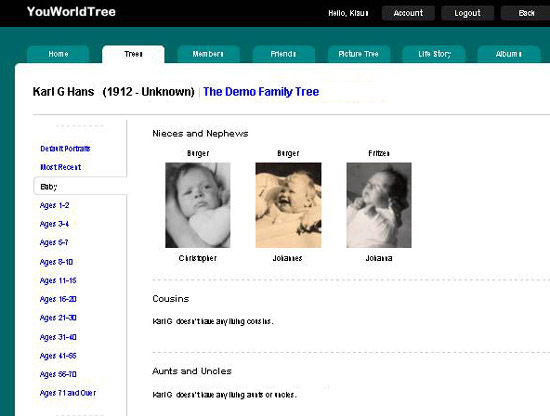 Displaying Relatives as Babies