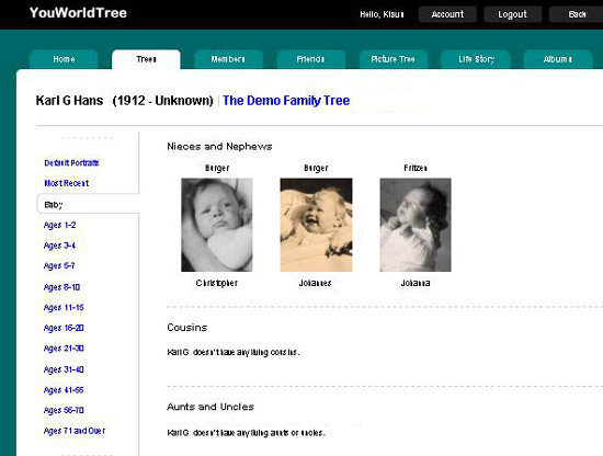 Displaying Relatives as Babies